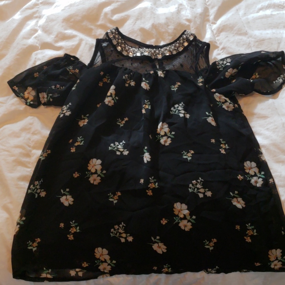 ×Girls sz 10 cold shoulder jeweled blouse